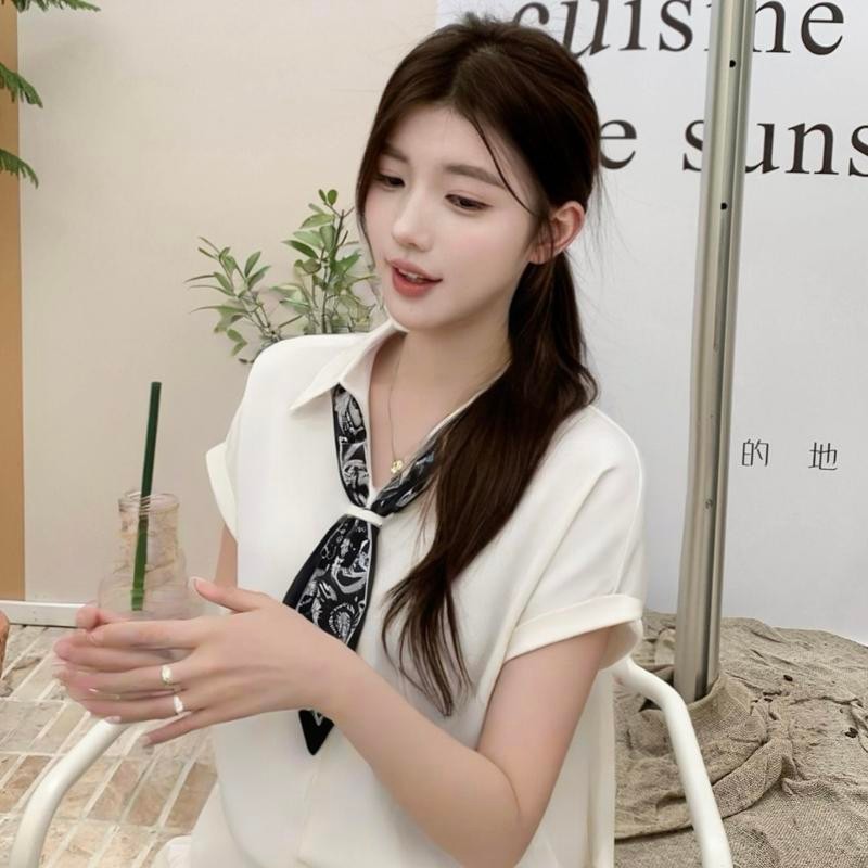 Dahong🧡 99159  เสื้อเชิ้ตผู้หญิงแขนสั้นไซส์ใหญ่ ผ้าซาตินเนียนนุ่ม  แฟชั่น อินเทรนด์  เสื้อสตรีระดับไฮเอนด์ อเนกประสงค์ - รูปที่ 2