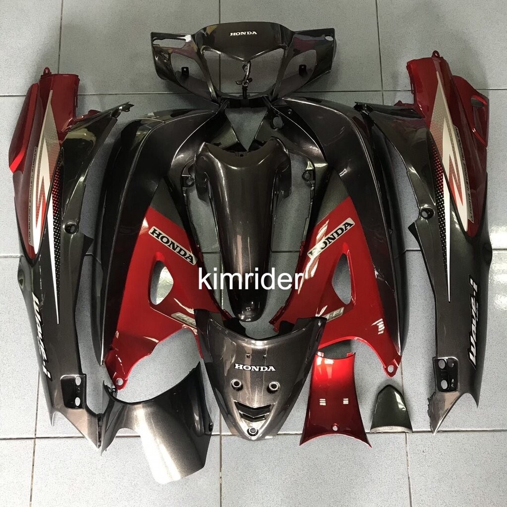 ชุดสี เฟรม ฮอนด้า เวฟ 125R honda wave125 R หน้ากากแหลม ครบคัน 12 ชิ้น รถปี 2004 สีเทาดำตัดแดงแก้ว