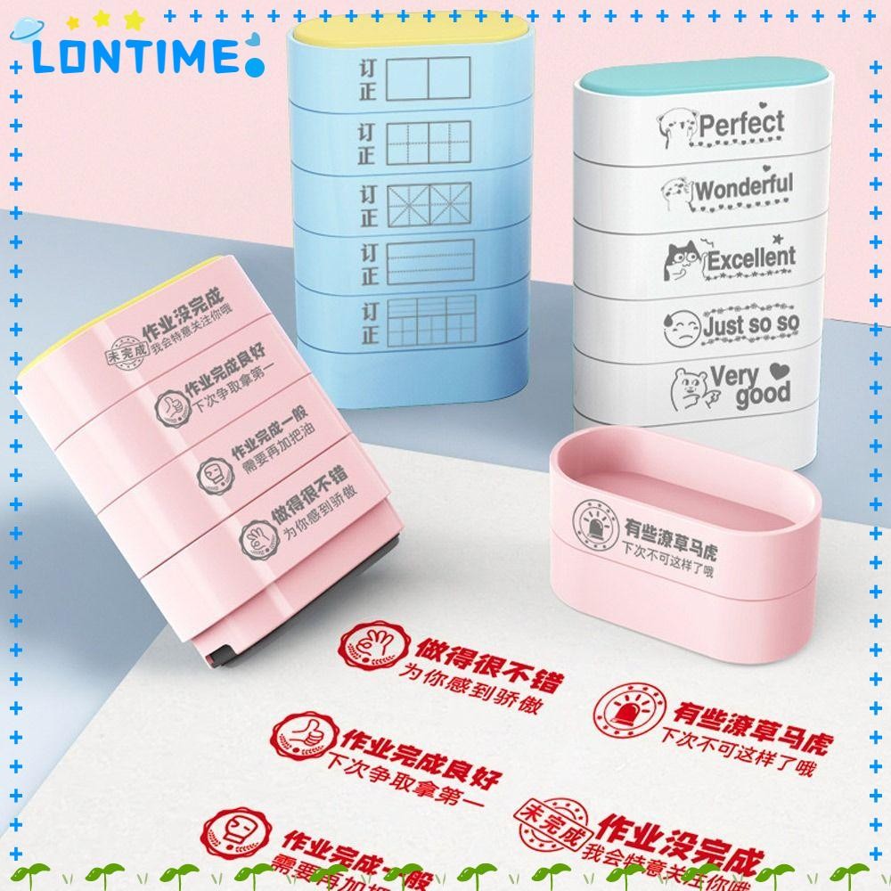 LONTIME ตราประทับ 5-In-1, พลาสติก DIY Pinyin Revised Seal, คุณภาพสูง 5-In-1 อุปกรณ์ครูเครื่องเขียน Early Education ซีลโรงเรียน