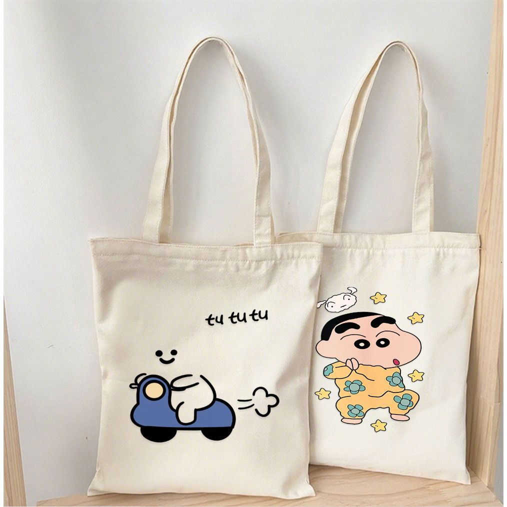 Xingxing Xiao Xin Canvas Tote Bag สําหรับผู้หญิงความจุขนาดใหญ่กระเป๋าเดินทางช้อปปิ้งแบบใช้ซ้ําได้