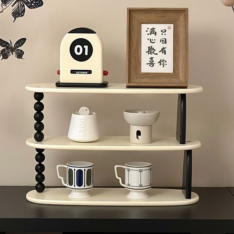 ชั้นเก็บของตั้งโต๊ะ Retro Multifunctional Storage Rack ถ้วยไม้ Organizer น้ําหอมแต่งหน้าห้องนอน Storage Rack