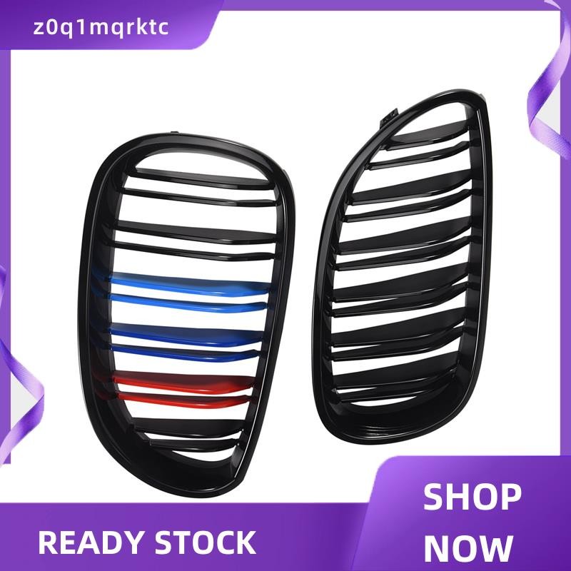 z0q1mqrktc รถ Gloss สีดําด้านหน้า Hood Kidney Double Line Grill ตาข่ายกีฬา Racing Grills สําหรับ- E6