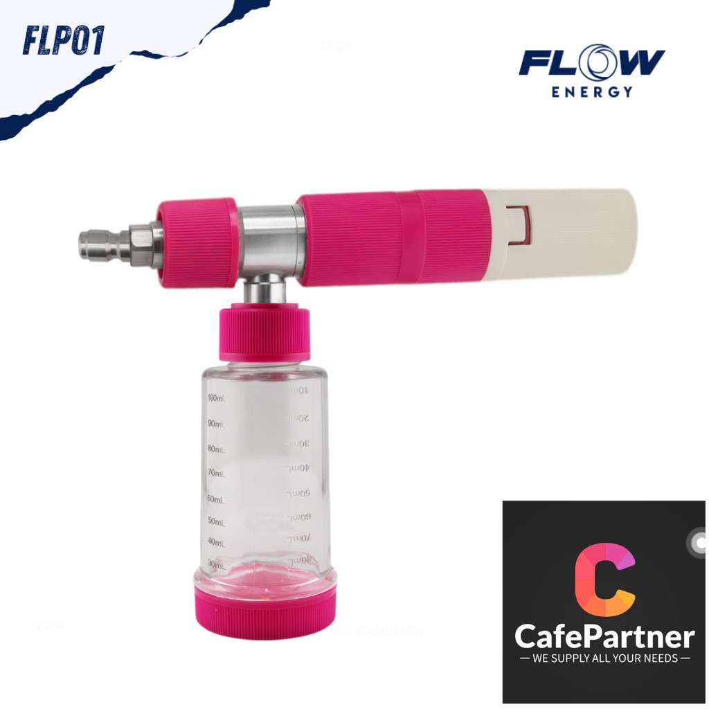 Flow Energy - FLP01 กระบอกฉีดโฟมสำหรับเครื่องฉีดน้ำแรงดันสูงรุ่น Pink Foam mini ขนาดสวมเร็ว 11.8 mm 