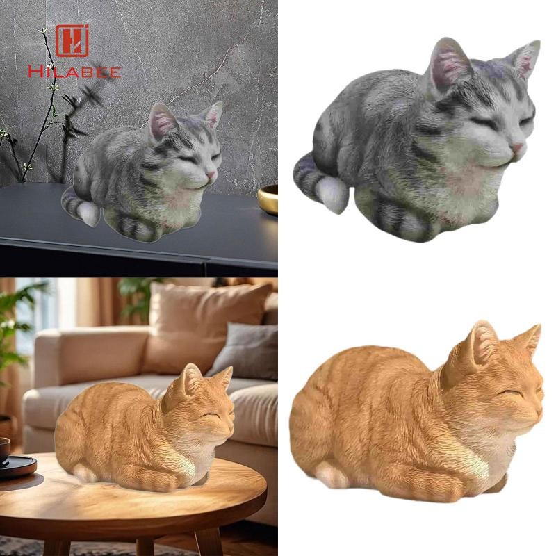 [hilabee] Kitty ตุ๊กตา Sleeping Cat รูปปั้นสมจริงขนาดกะทัดรัดตกแต่งประติมากรรมแมวสําหรับ Patio Farmhouse Mantel ห้องนั่งเล่นสนามหญ้า