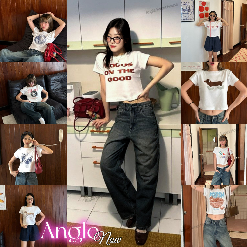 （จัดส่งตลอด 24 ชั่วโมง）Angle Official feel good crop top เสื้อยืดแขนสั้นสไตล์เกาหลี Y2K สำหรับผู้หญิง เทรนด์มิลเลนเนียล