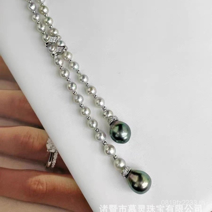 ชุดอัญมณีส925 หัวเข็มขัดและสร้อยคอนำมุกลูกปัดสีขาว เพอรidot พร้อมคลิปยึดแบบไม่มีโซ่ HTN1