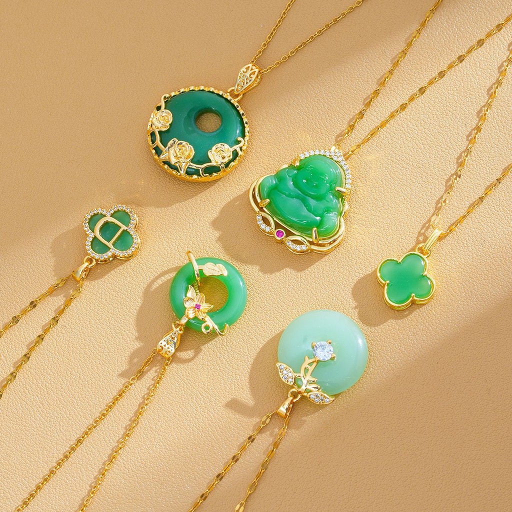 สร้อยคอยาวสไตล์จีนโบราณพร้อมหัวเข็มขัดไทเทเนียม เหรียญลายคลาวดี้ สีฟ้าหรูหรา เป็นของขวัญที่สวยงาม