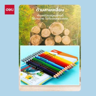 Deli ดินสอสีไม้แท่งหกเหลี่ยม กล่องเหล็กคุณภาพสูง 12/24/36 สี สีสดใส สวยคมชัด Color Pencil