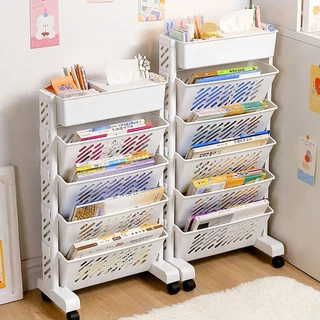 บานสะพรั่ง เก็บของ,ที่สามารถเคลื่อนย้าย5/6ชั้นหลายชั้นชั้นวางหนังสือประหยัดพื้นที่ล้อสากลพื้นที่ขนาดใหญ่ออแกไนเซอร์ตารางด้านข้างตะกร้าเก็บสํานั