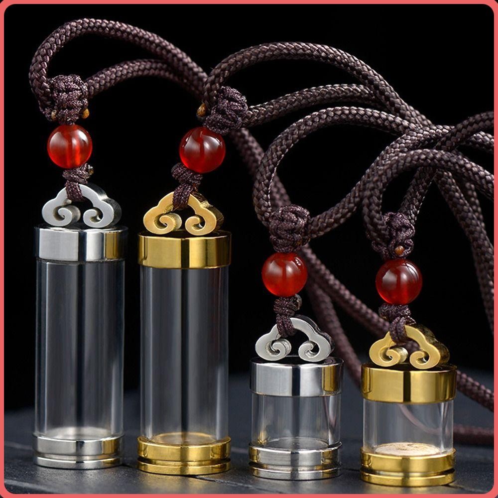 ALBIN Wishing Bottle Pendant, Gold Silver Aromatherapy Perfume Vial Necklace, Transparent Openable M