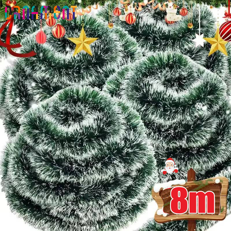 [H&L]พวงมาลัยริบบิ้นอ้อยสีเขียว PET ทนทานความยาว 2-8M สําหรับตกแต่งบ้าน, Pendents Tinsel Ribbons เครื่องประดับ, ตัวเลือกขอบสีเขียวเข้มและสีขาว