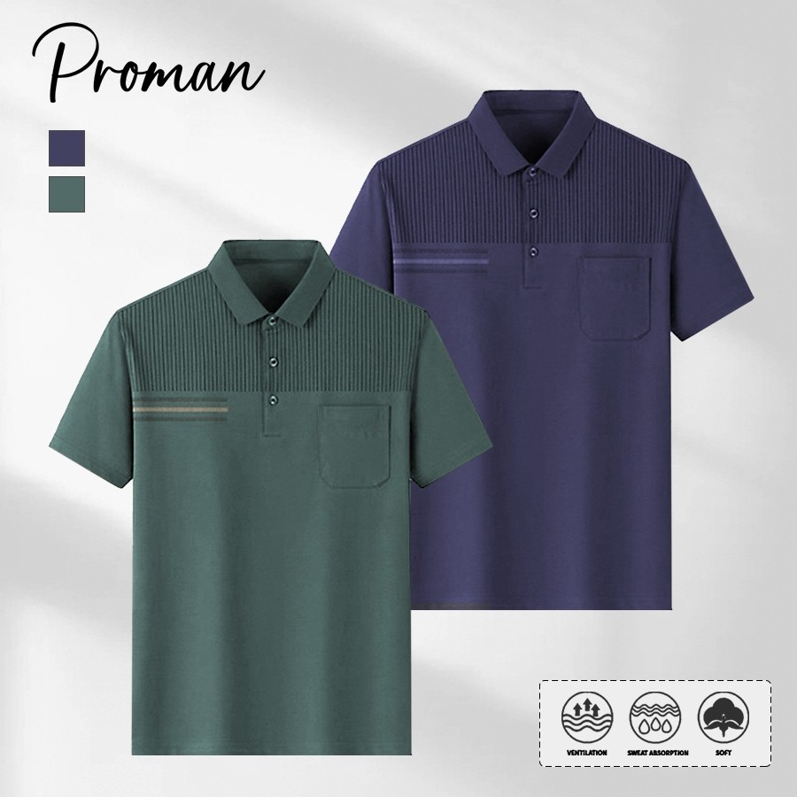 ⚡PROMAN⚡แขนสั้นผ้าฝ้ายผู้ชาย  เสื้อโปโล  ชุดคุณพ่อวัยกลางคน  ลำลอง  แบบหลวม
