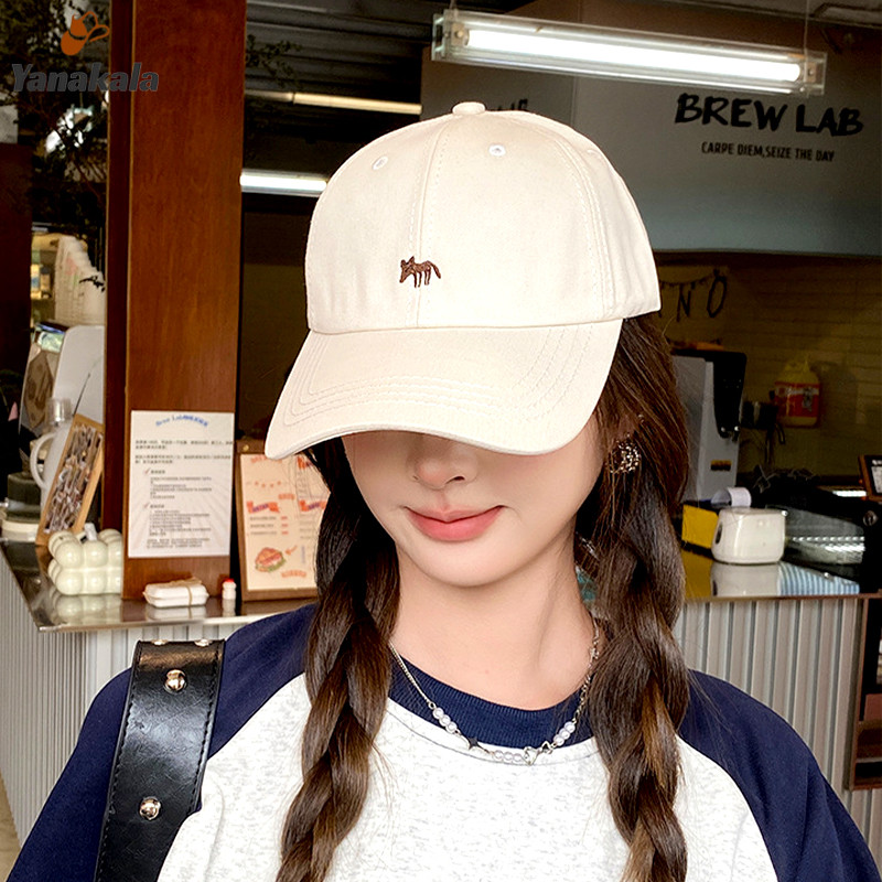 ส่งเร็ว🚚หมวกเบสบอลปักลาย Little Fox หมวกปีกกว้างอเนกประสงค์แบบ Unisex ด้านบนนุ่ม-Yanakala