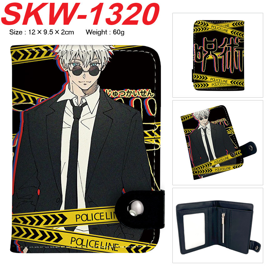 Jujutsu Kaisen Satoru Gojo การ์ตูนสีสันสดใสหนัง PU เด็กปุ่มซ่อนกระเป๋าสตางค์แนวตั้งกระเป๋าสตางค์นักเรียนเหรียญ