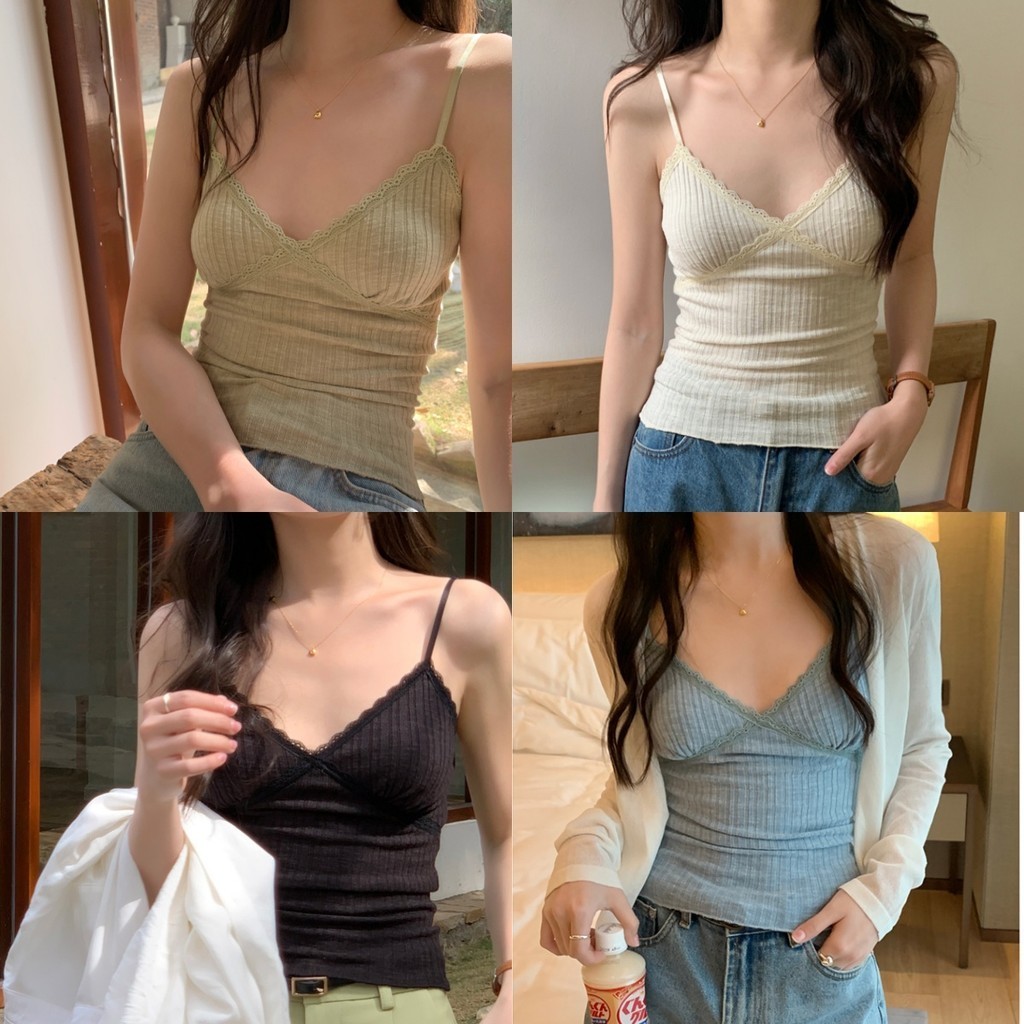 Anne เสื้อสายเดี่ยว คอวี หลากสี มีฟองน้ำ ลูกไม้ เสื้อไปทะเล เข้ากับทุกการแต่งกาย #FY6833