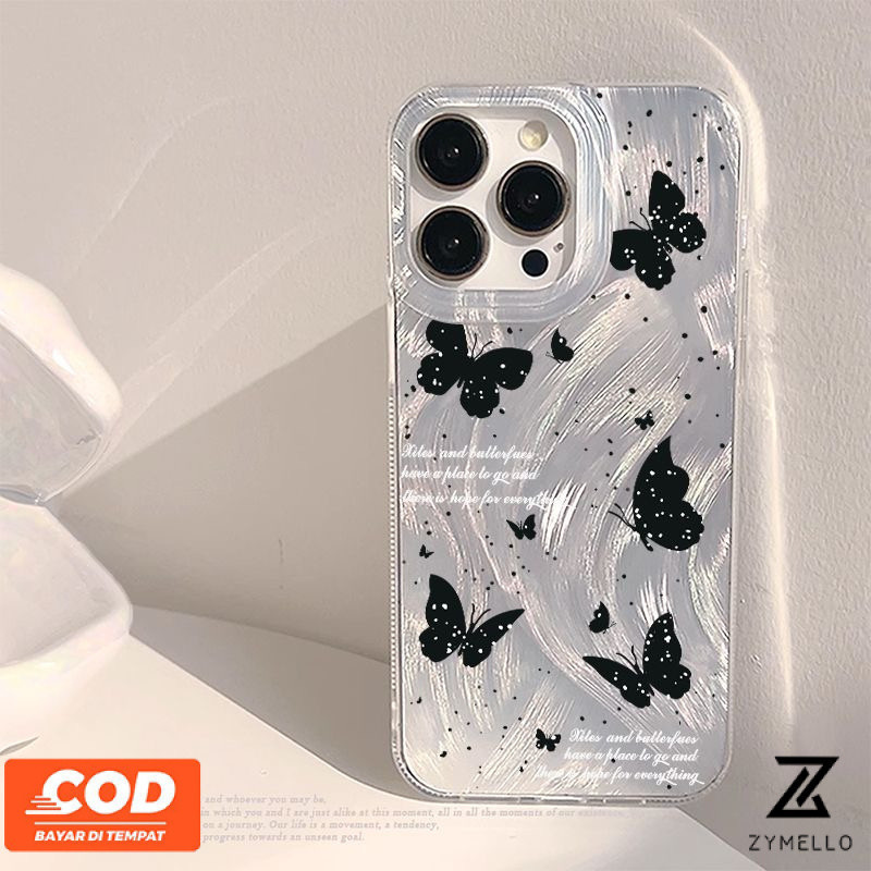 สําหรับoppo Reno12 F 5G Reno 12 5G Reno 12 Pro 5G Reno11 F 5G Reno 11 5G Reno 8T Reno 4 Realme C67 C65 C63 C61 C35 C21Y C25Y C20 C11 2021 Realme C15 Realme 5S 5iสวยผีเสื้อสีดํากันกระแทกTPUเคสโทรศัพท์
