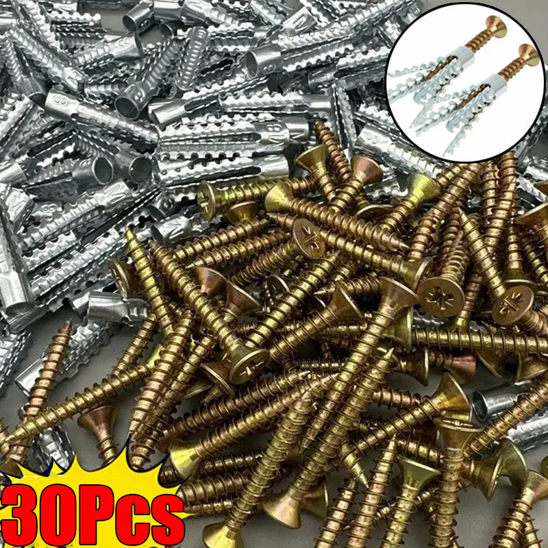 10/20/30 ชุด Heavy Duty Wall Anchors ท่อท่อสกรูโลหะ - Self Tapping Plug สกรูขยายหนามหยัก - สําหรับคอนกรีต Wall Fasteners Bolt Anchors เหล็กคาร์บอน