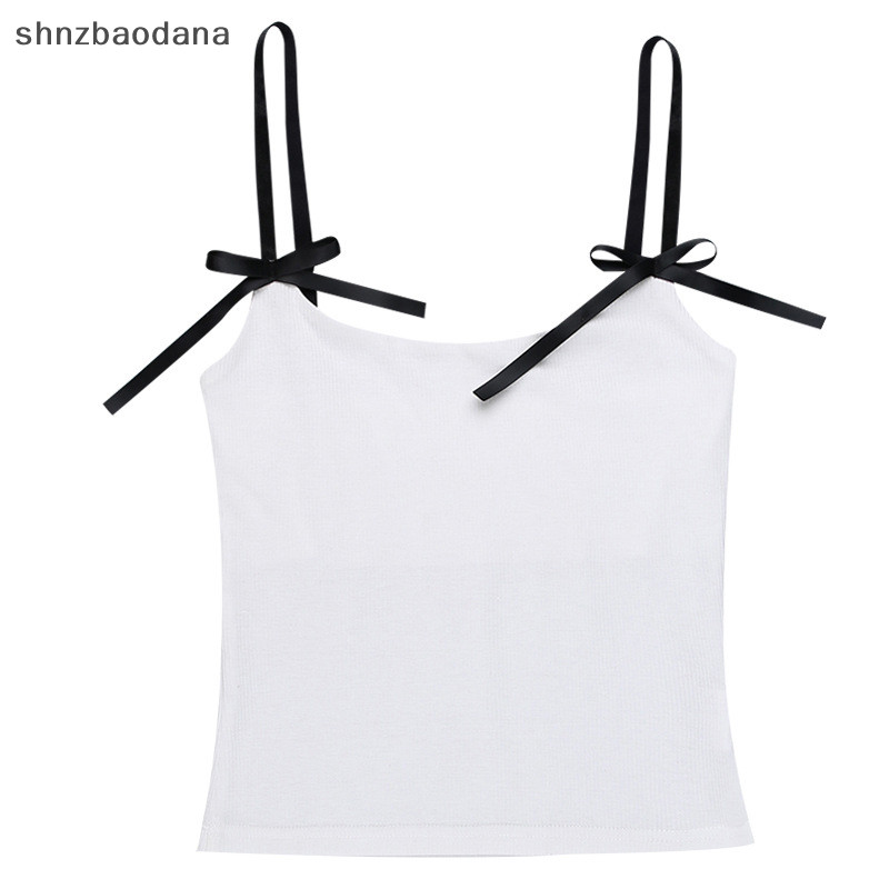 [SHNZAA] เสื้อชั้นในสตรีโบว์สีตัดกันฤดูร้อนผู้หญิงแขนกุดหวานแบบบาง FSSG