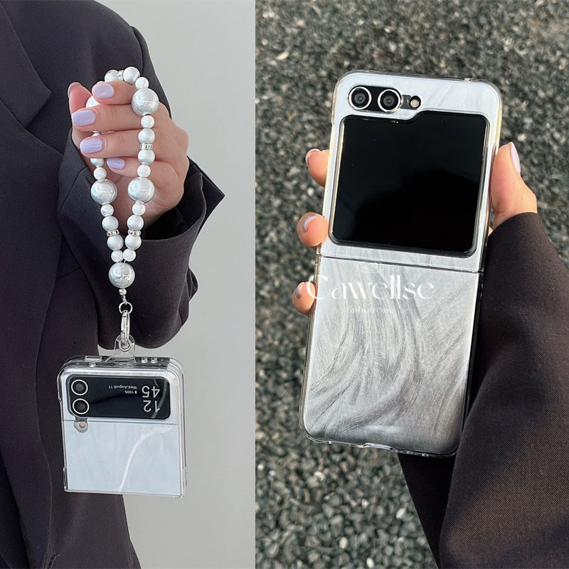 Slim Glitter Feather Gauze รูปแบบ Clear Hard PC เคสโทรศัพท์ Samusng Galaxy Z Flip 6 Z Flip 5 Z Flip 
