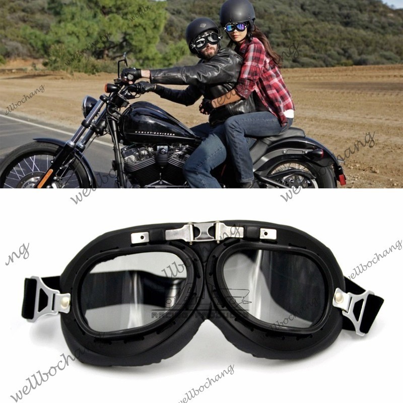 Retro Vintage Aviator Pilot หมวกกันน็อครถจักรยานยนต์ปรับ MX Goggles ขี่แว่นตา