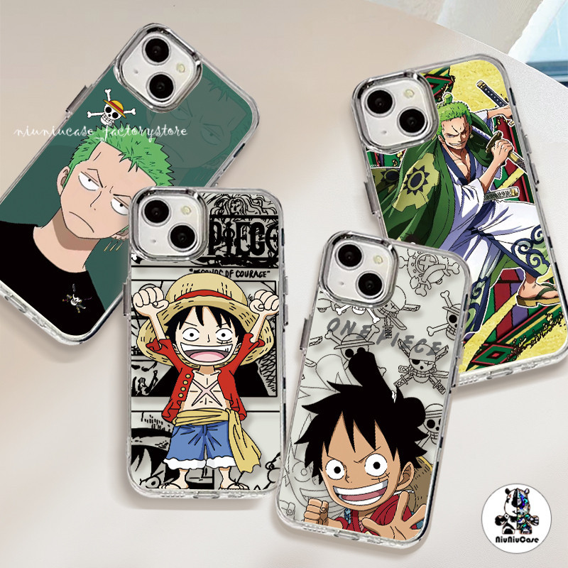 One Piece Pattern เคสไอโฟน11 13 กรอบรูปโลหะ For iPhone 11 13 12 14 15 Pro Max X XS 7 8 Plus XR เคส โปร่งใส ซิลิโคนนุ่ม