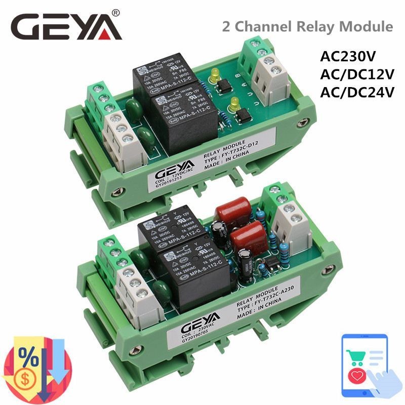✲GEYA 2 Channel Relay Module AC/DC 12V 24V AC230V Electromagnetic Relay General Purpose AC220v Relay