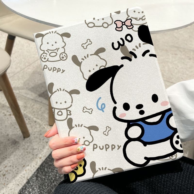 เคสป้องกัน iPad 10th Generation Air4 Air5 Air6 10.5 นิ้วน่ารัก Pochacco Hello Kitty พร้อมช่องเสียบปากกา Gen7/8/9 วัสดุผ้าไหม Mini4 5 ฝาครอบ Anti Drop กรณีแท็บเล็ต