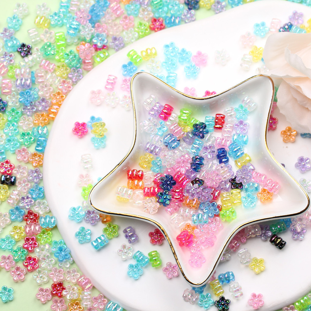 80 ชิ้น/ล็อตอะคริลิค AB ชุบ Plum Blossom Spacer ลูกปัดหลวม 7 มม.DIY สําหรับเครื่องประดับทํา Handmade