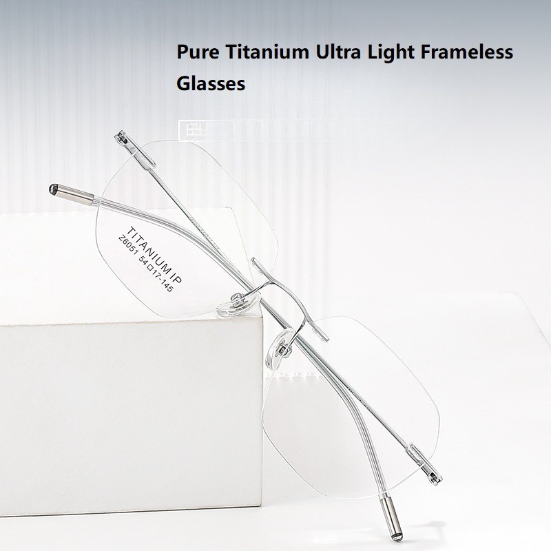 Polygonal Small Face Frameless Pure Titanium กรอบ 6051 Ultra-Light Frameless ผู้ชายผู้หญิง Dayang ไทเทเนียมแว่นตาสามารถปรับแต่งเลนส์