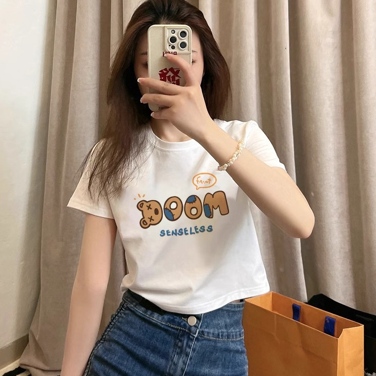 พร้อมส่ง เสื้อครอปแขนสั้น ผ้าคัตคอน นิ่มใส่สบาย #แขนสั้น 100%Cotton เสื้อยืดผู้หญิง เสื้อสีขาวเสื้อผ้าแฟชั่นผู้หญิง