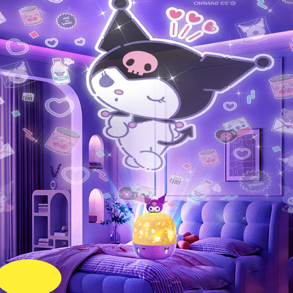 Sanrio Kuromi Luminous โปรเจคเตอร์โคมไฟ Cinnamoroll บรรยากาศการ์ตูนเด็กห้องนอน Sleep Kuromi Projection Lighting Kuromi ชุดของขวัญสําหรับเด็กของขวัญ (12 ชุดฟิล์ม)