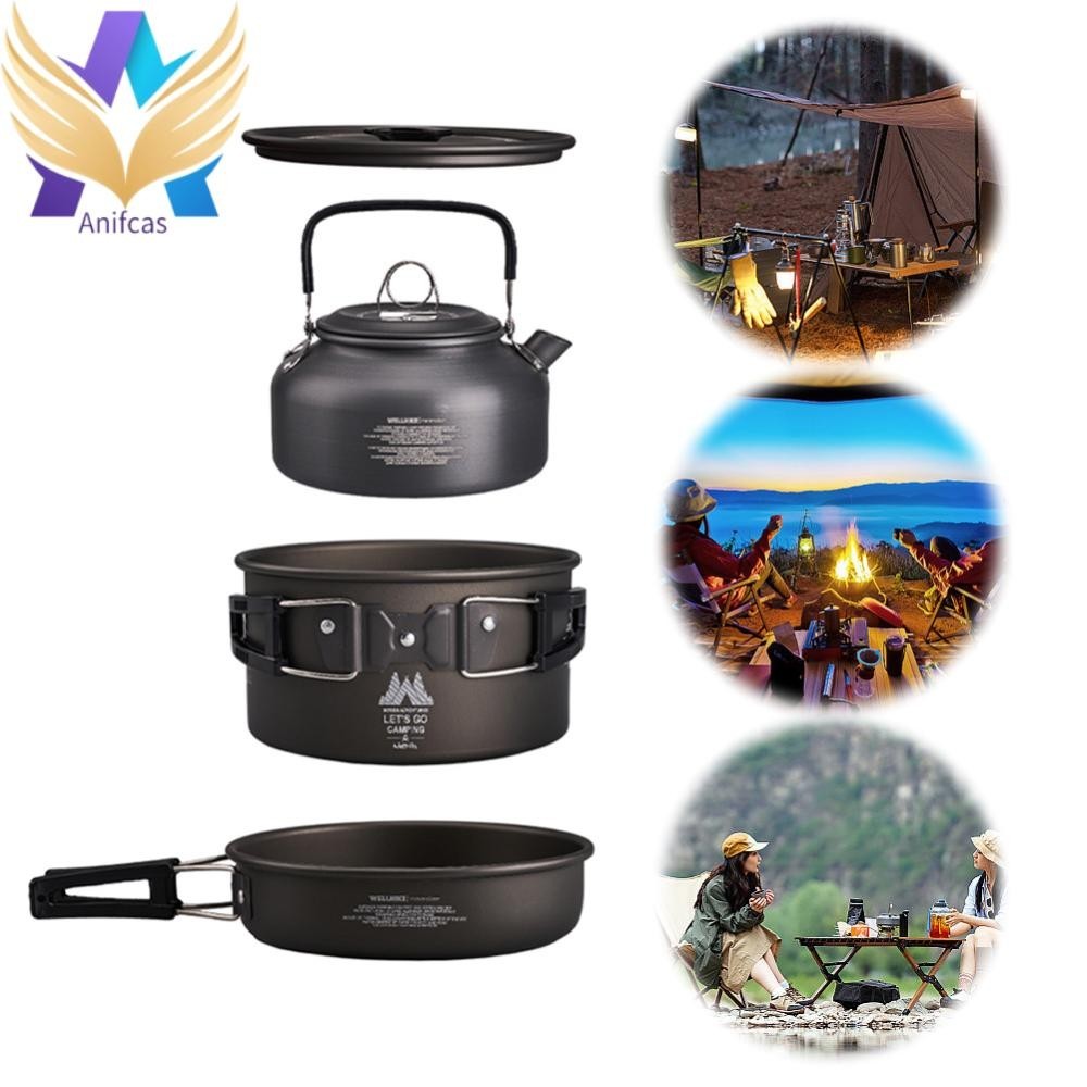 WELLHIKE 3ชิ้น/เซ็ตชุดเครื่องครัวตั้งแคมป์พร้อมกาต้มน้ําหม้อทําอาหารสําหรับเดินป่าปิกนิก
