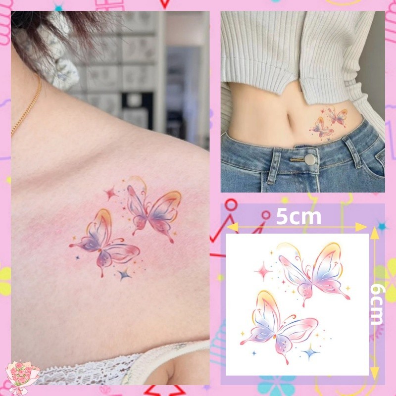สติกเกอร์รอยสักชั่วคราว ลายผีเสื้อ กันน้ํา ติดทนนาน 7 วัน