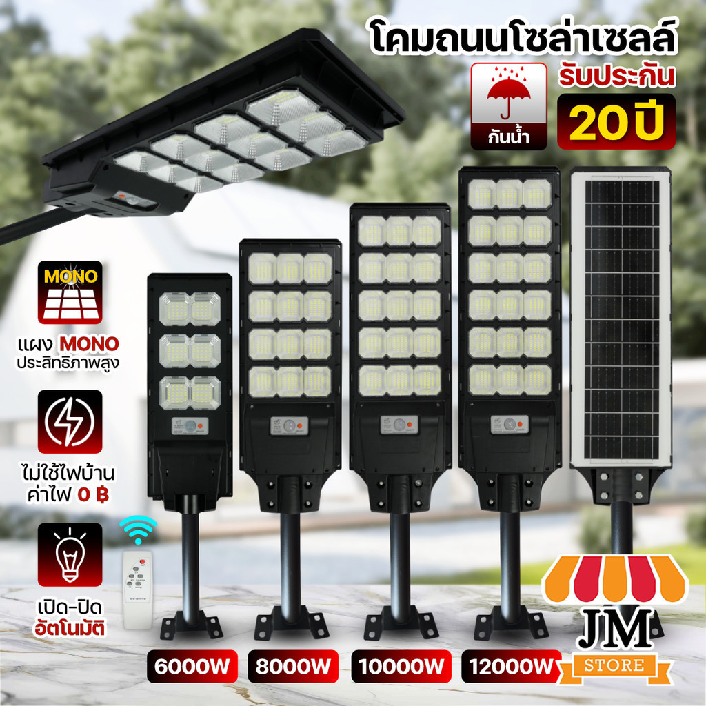 [รับประกัน20ปี] โคมไฟ ไฟถนนโซล่าเซลล์ แสงสีขาว โคมถนนโซล่าเซลล์ 12000W ชาร์จพลังงานแสงอาทิตย์