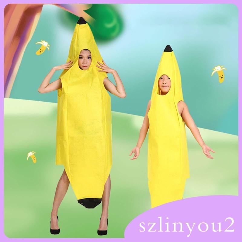 [szlinyou2] Banana Costume Dressing Up Banana Suit Fruit Jumpsuit ชุดฮาโลวีนสําหรับผู้ใหญ่เด็ก Masquerade Show Party