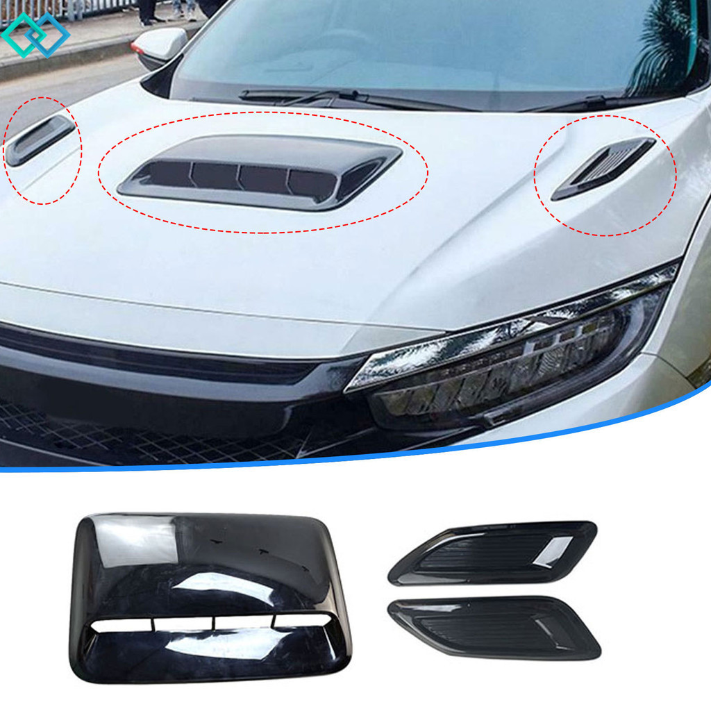 Qt 3PCS รถ Air Flow Intake Hood Scoop Vent Bonnet ตกแต่งฝาครอบศูนย์ด้านข้าง Air Outlet Hood Universal Auto อุปกรณ์ภายนอก