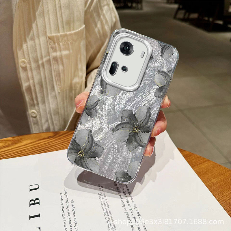 เคส OPPO Reno11 Reno 11 5G ความงาม ขนนกเปล่งประกาย ดอกไม้สีผีเสื้อ leaf TPU เคสโทรศัพท์