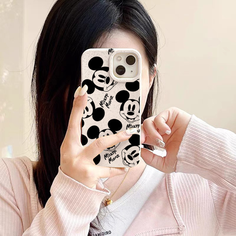 สีดำมิกกี้เมาส์ iPhone 7 8 Plus 15PRO XR XS X 11 13 12 14 Pro Max กรณีโทรศัพท์ อะนิเมะ ป้องกันการชนกัน