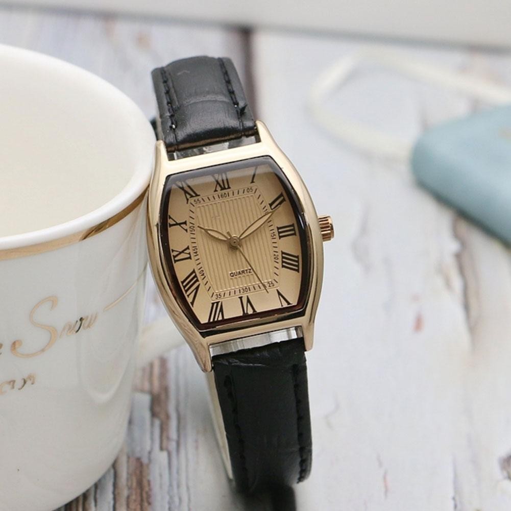 Vintage Small Square Quartz Watch สายหนังผู้หญิง Casual Simple นาฬิกาข้อมือ J1p8