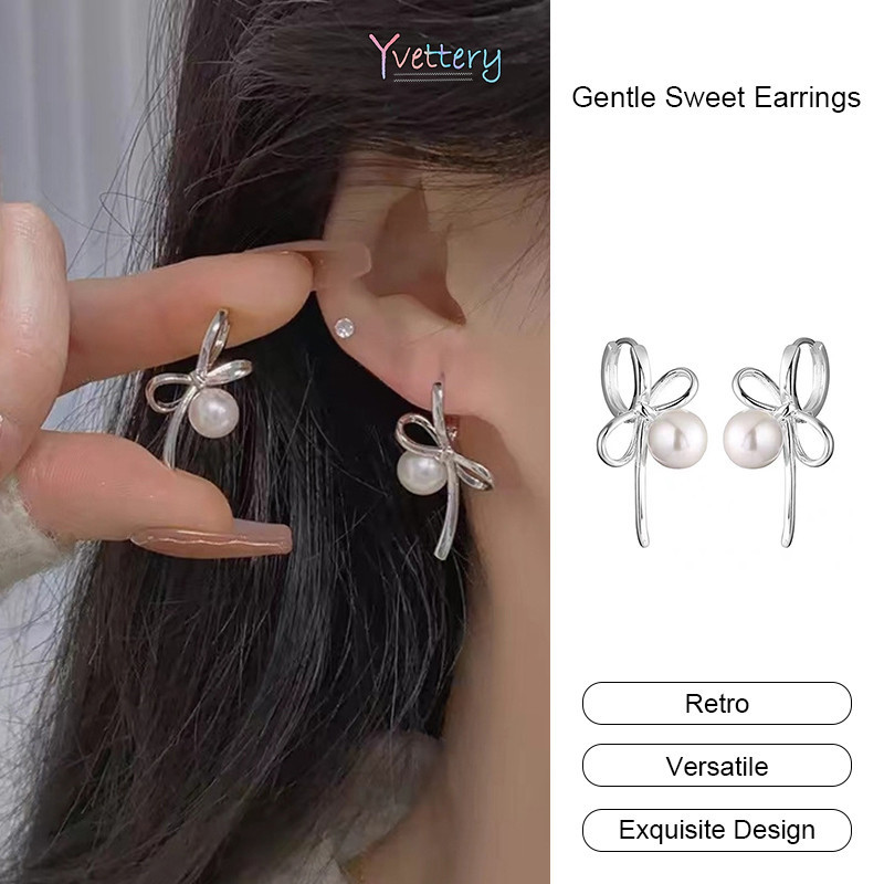 ร้านค้าไทย🔥ต่างหูเงินS925โบว์มุกหรูหราสไตล์เกาหลีแฟชั่นระดับไฮเอนด์เครื่องประดับสำหรับผู้หญิงเหมาะกั