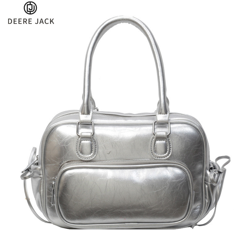 Deere Jack กระเป๋าเป้สะพายหลังผู้หญิงเกาหลีใต้แฟชั่นใหม่ Silver Casual Multifunctional Tote
