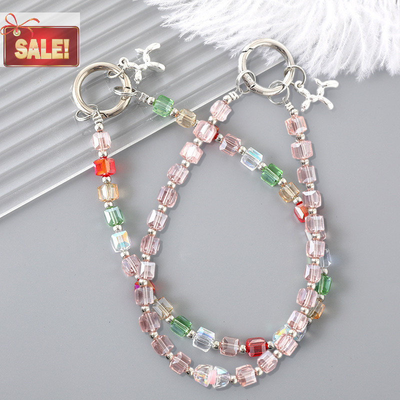 Bl Square คริสตัลลูกปัดโซ่โทรศัพท์มือถือ Anti-Lost โทรศัพท์ Lanyard พวงกุญแจบอลลูนสุนัขจี้สายรัดข้อมือกล้องหูฟังโซ่ A