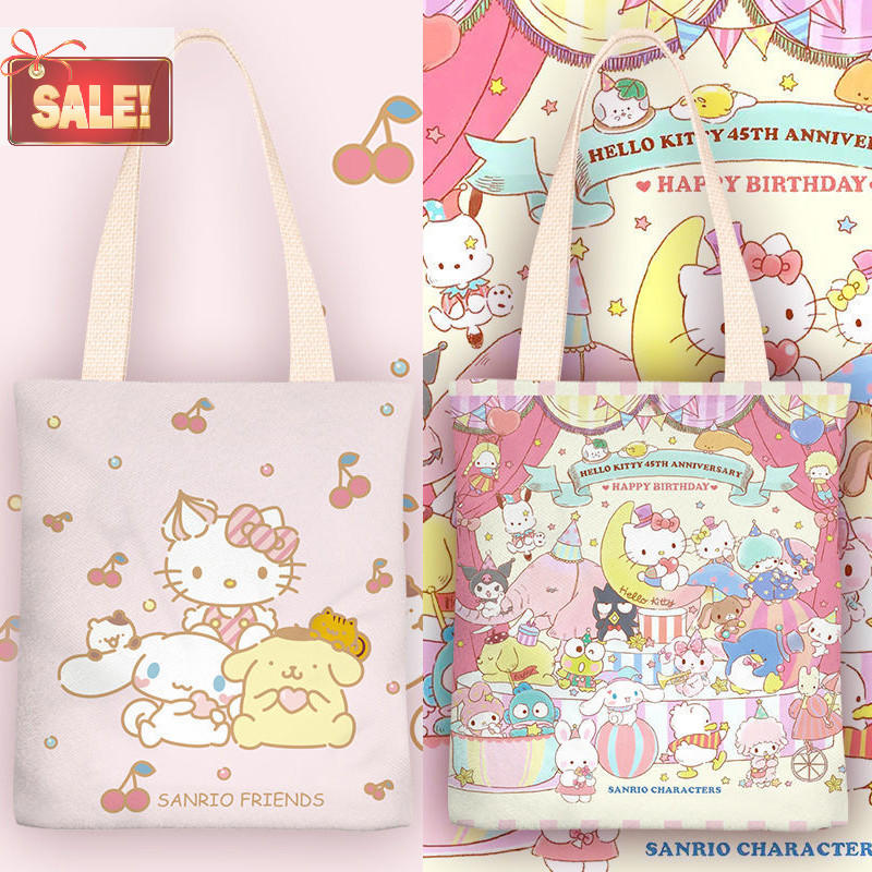 Bl Sanrio กระเป๋าผ้าใบอะนิเมะ Kuromi Hellokitty Cinnamoroll กระเป๋าสะพายสตรี Casual ความจุขนาดใหญ่ถุงช้อปปิ้งสาวของขวัญ A