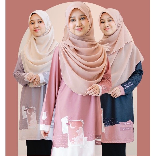 Baju Muslimah Jersey Langit Edition Tshirt Muslimah Jersey แขนยาว Baju Jersey Mu Plus ขนาด