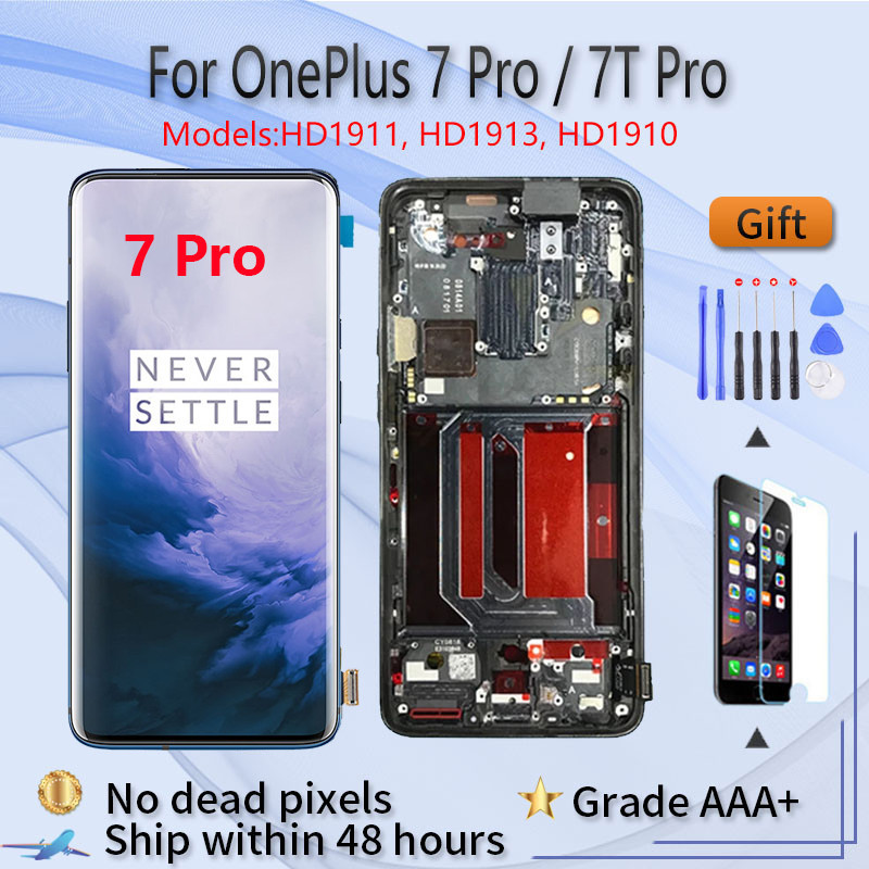 จอแสดงผล LCD AMOLED สําหรับ OnePlus 7 Pro 8 Pro 7T Pro 7 8 เปลี่ยนหน้าจอพร้อมกรอบซ่อมเครื่องมือและฟิ