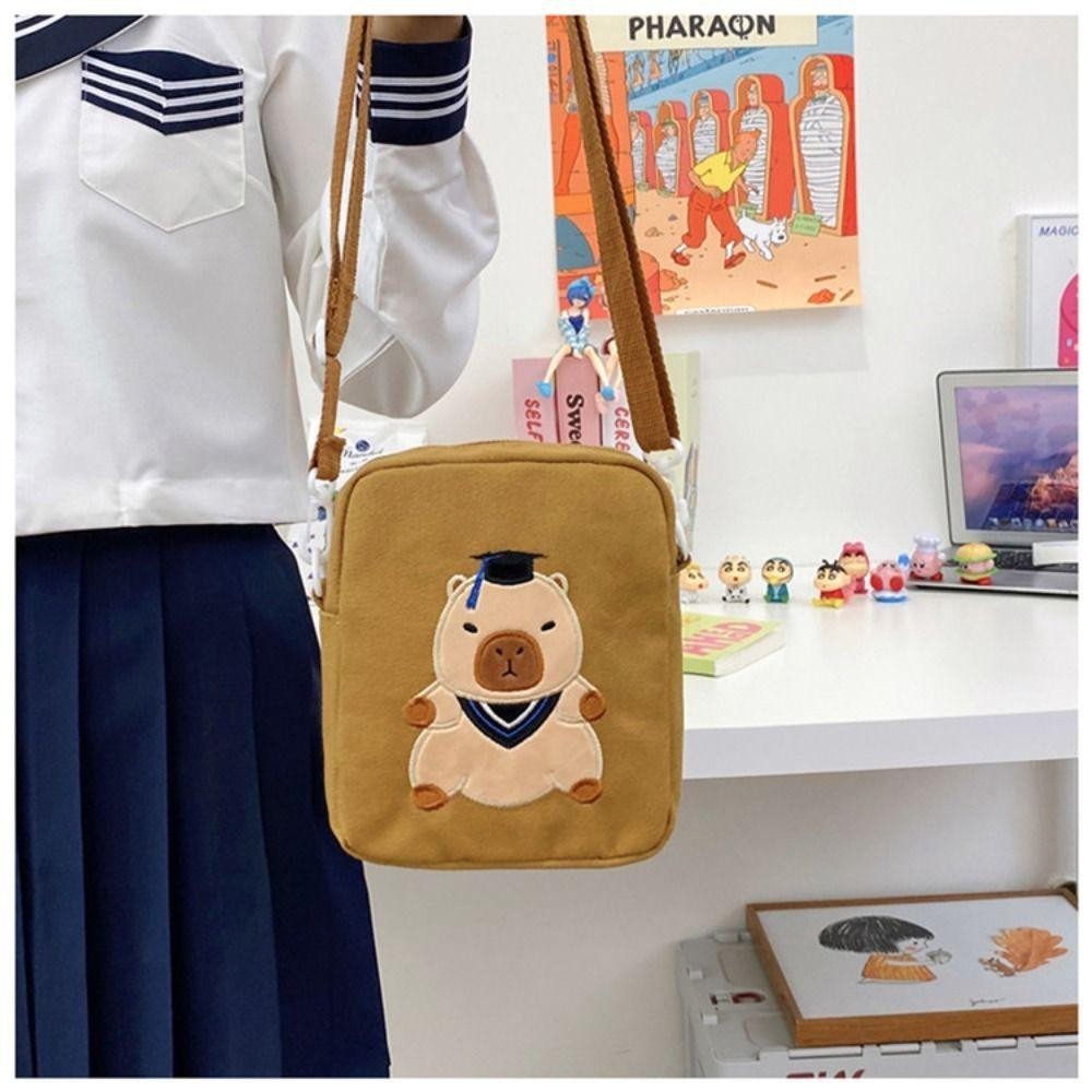 DEALSHOP กระเป๋าสะพายข้าง,กระเป๋าใส่เหรียญการ์ตูน Capybara กระเป๋าสะพาย,น่ารักน้ําหนักเบาผ้าใบซิปกระเป๋าเดินทางโทรศัพท์