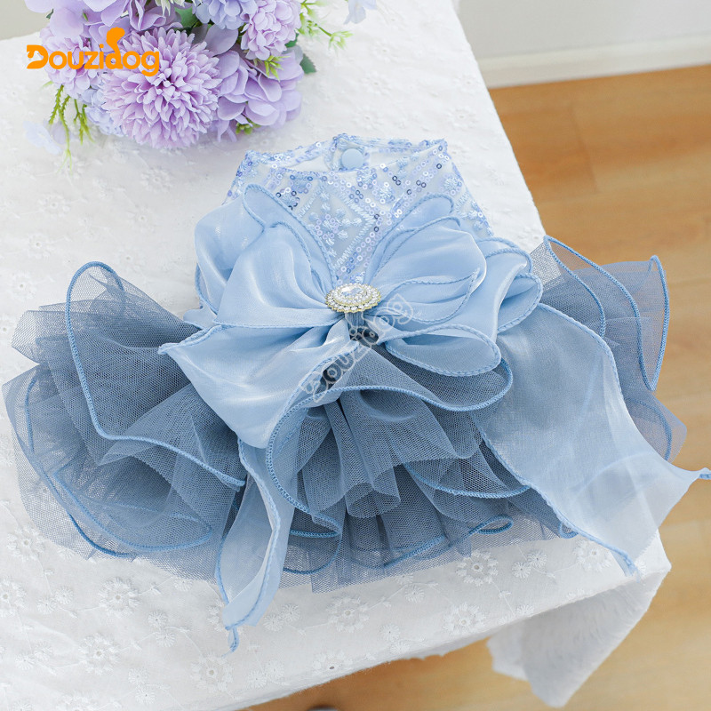 สุนัขตัวเล็ก Bichon Teddy Pet Dog Cat Cat Spring Summer New Style Blue Puffy Gauze Skirt