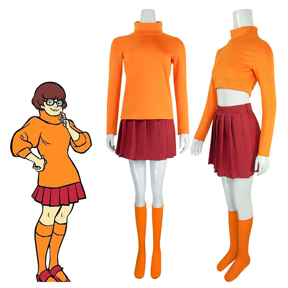 [ส่งด่วนเฉพาะจุด] Scooby Doo เสื้อผ้าคอสเพลย์ของ Verma Scooby-Doo velma เสื้อผ้าคอสเพลย์