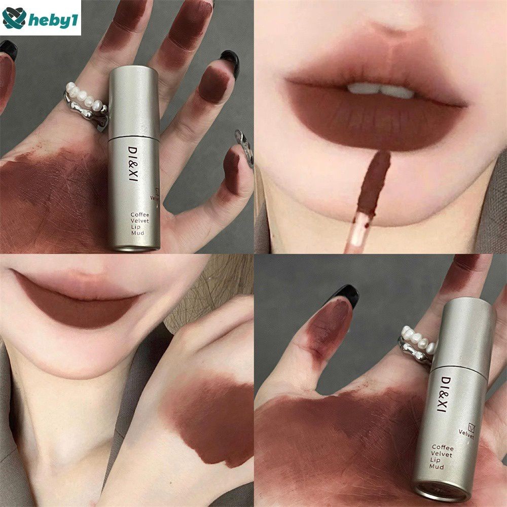 Di & Xi Coffee Velvet Lip Mud Matte ความเหนียวที่ดี High Color Rendering แต่งหน้าติดทนนาน Non-Stick CUP หลอดเงินขนาดเล็ก Lip heby1