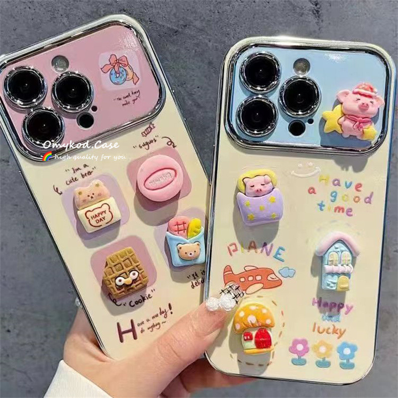 Vivo Y20 Y17 Y15 Y21 Y21S Y12 Y30 Y01 Y15S Y17S Y15A Y1A Y50 Y02 Y95 Y36 4G Y19 Y27 Y02S Y22s ฝาครอบเลนส์น่ารักElectroplated หมูน้อยนุ่มเคสโทรศัพท์
